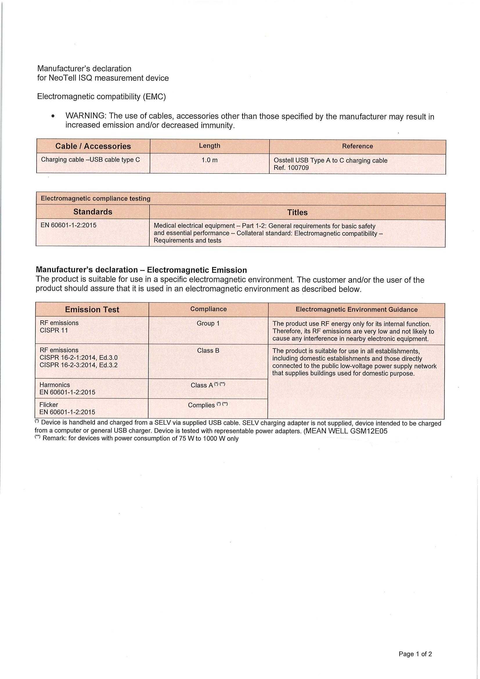 NeoTell Manufacturer EMC Declaration