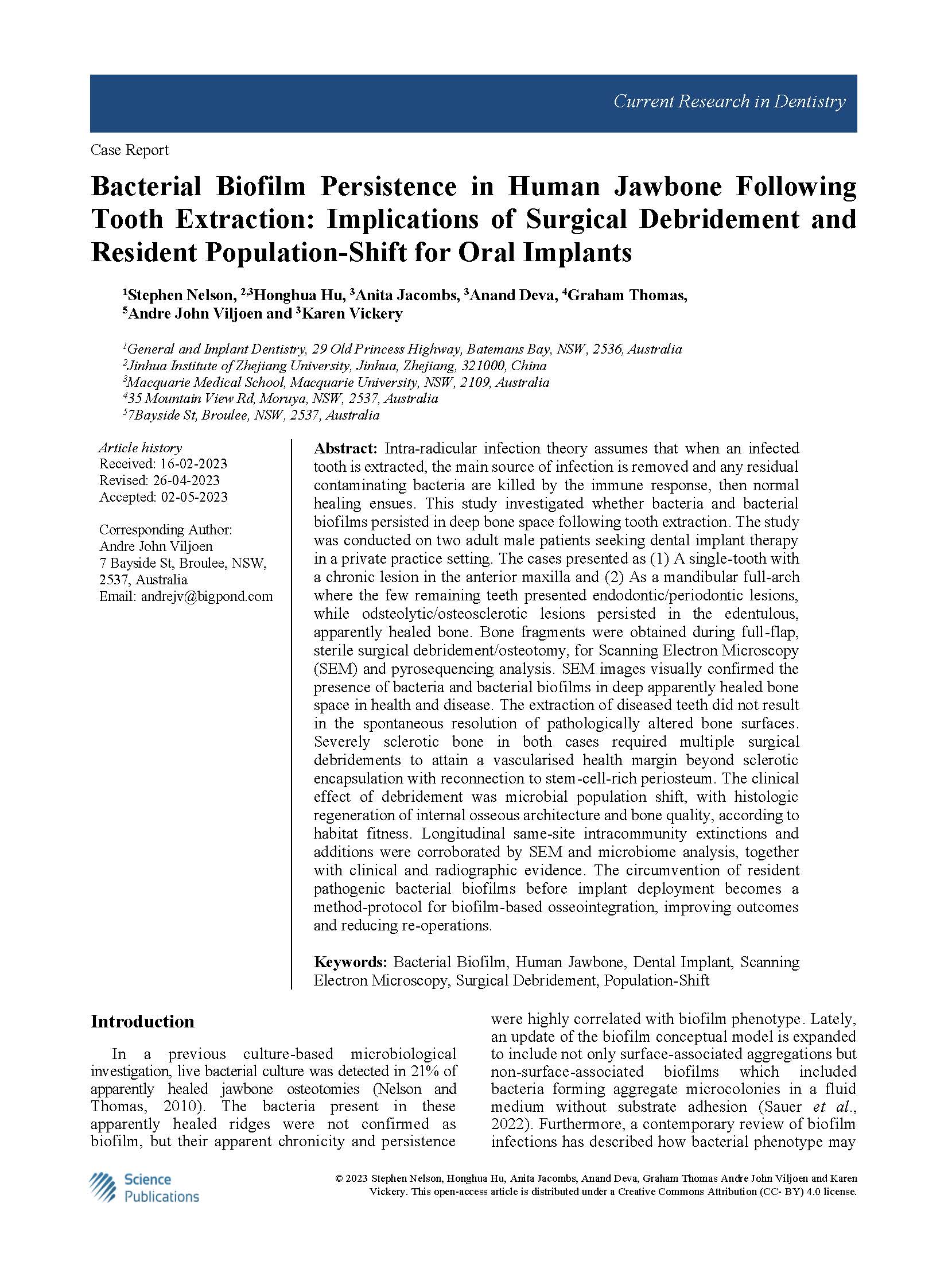Bacterial Biofilm Persistence in Human Jawbone Following Tooth Extraction 2023