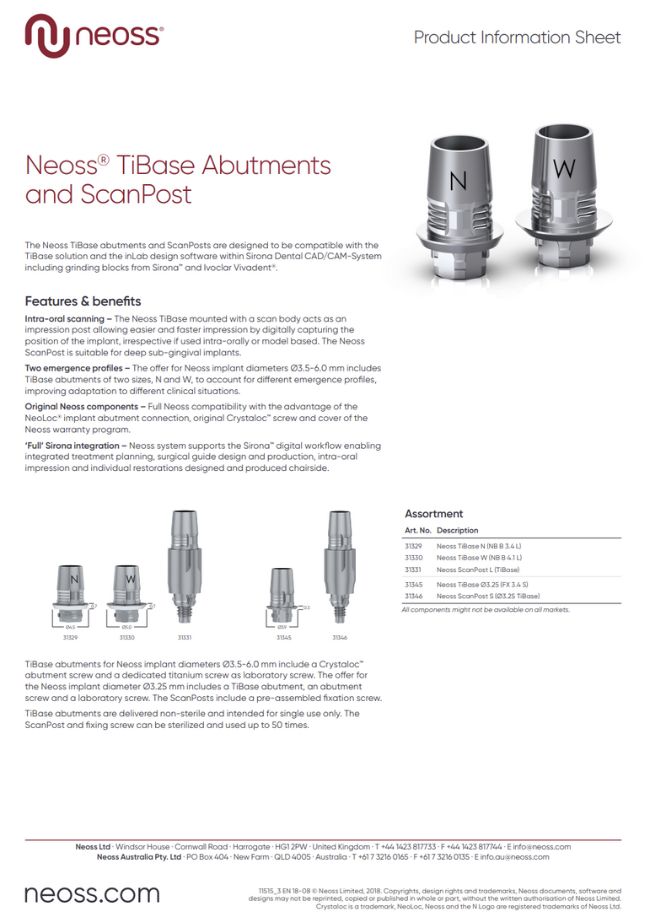 TiBase Abutments Product sheet